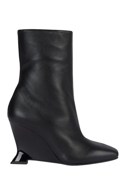 Wedge smooth leather ankle boots