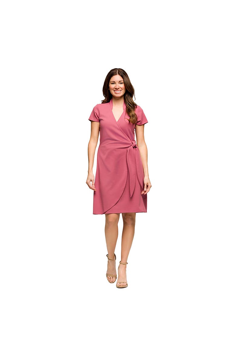 Maternity Mandarin Collar Knee Length Wrap Dress, Main, color, Rose