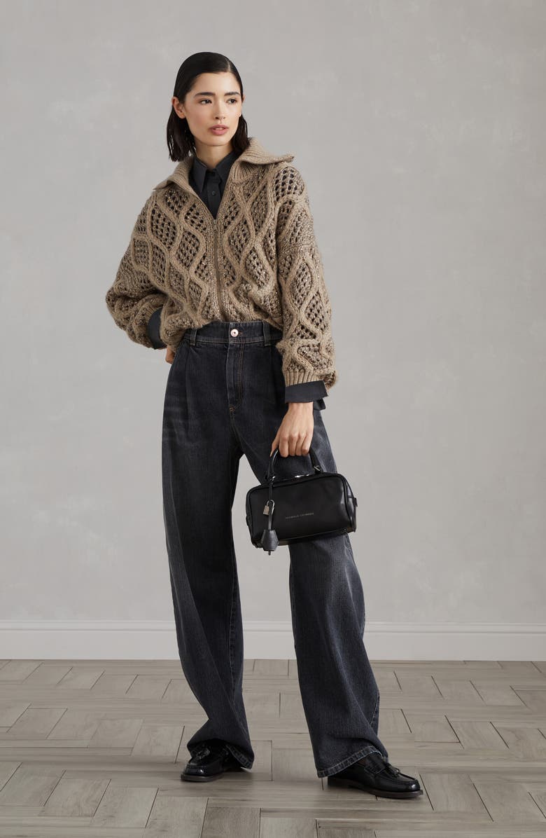 Brunello Cucinelli Dazzling Net & Cable cardigan, Alternate, color, 