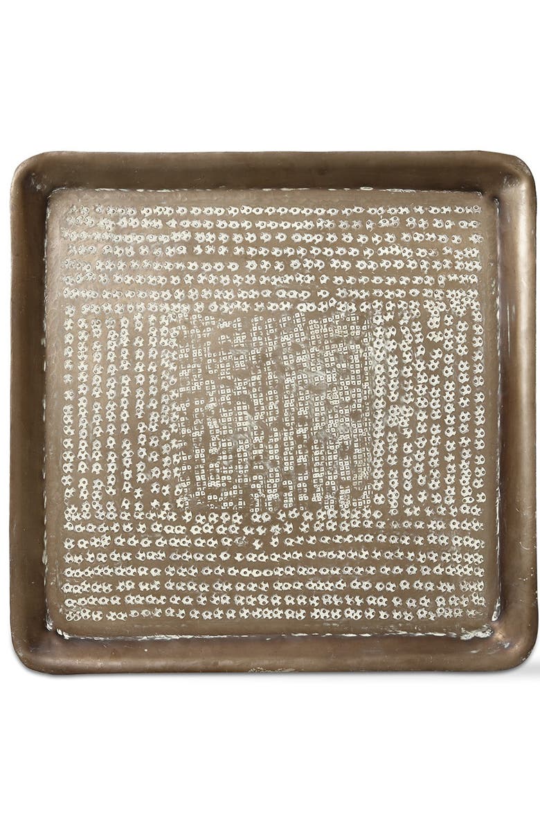 tag Kali Embossed Square Tray Antique Brass Gold Home Decor, Alternate, color, Gold