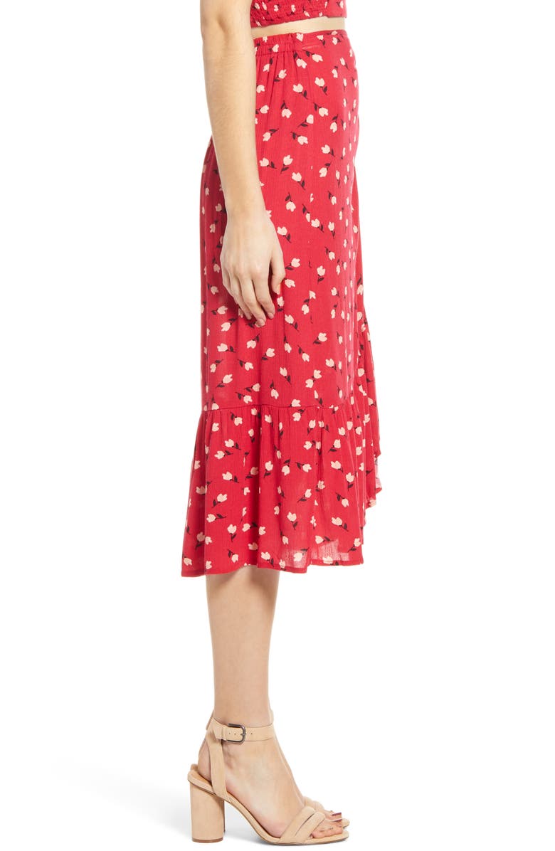 Band of Gypsies Floral Ruched Midi Skirt, Alternate, color, 