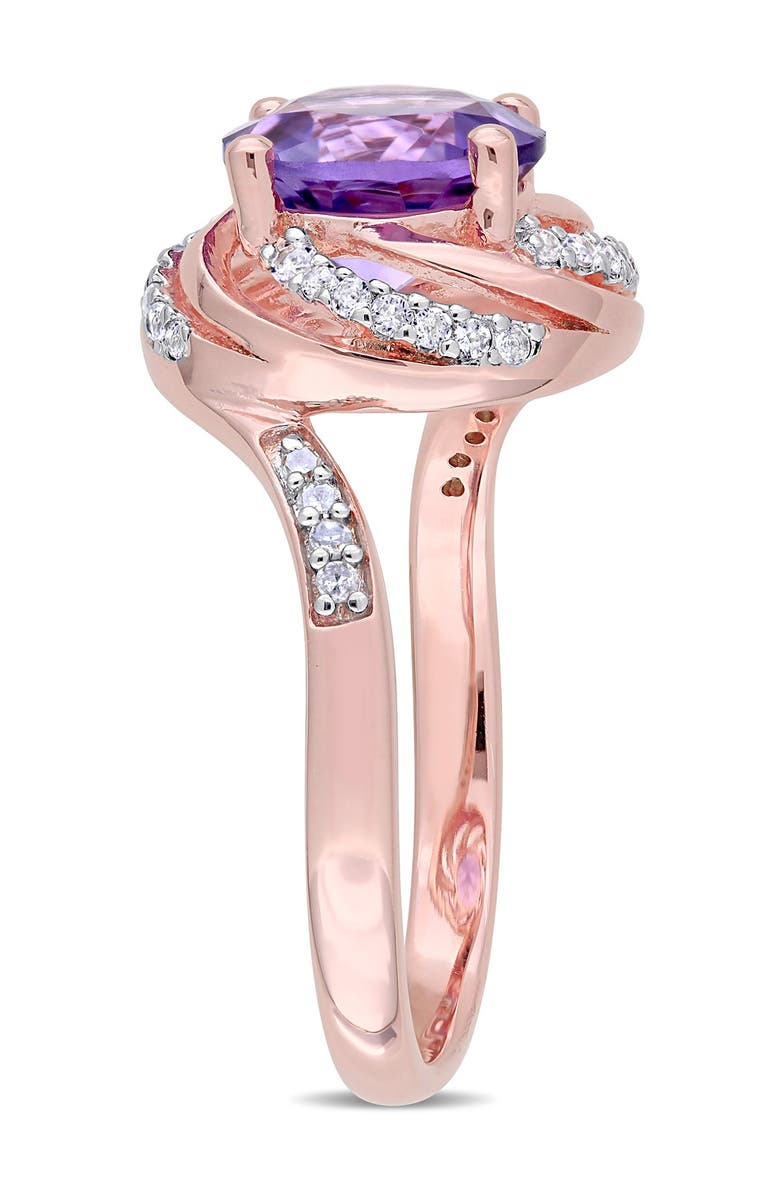 DELMAR Rose Gold Plate Sterling Silver Amethyst, White Topaz & Diamond Swirl Halo Ring, Alternate, color, 