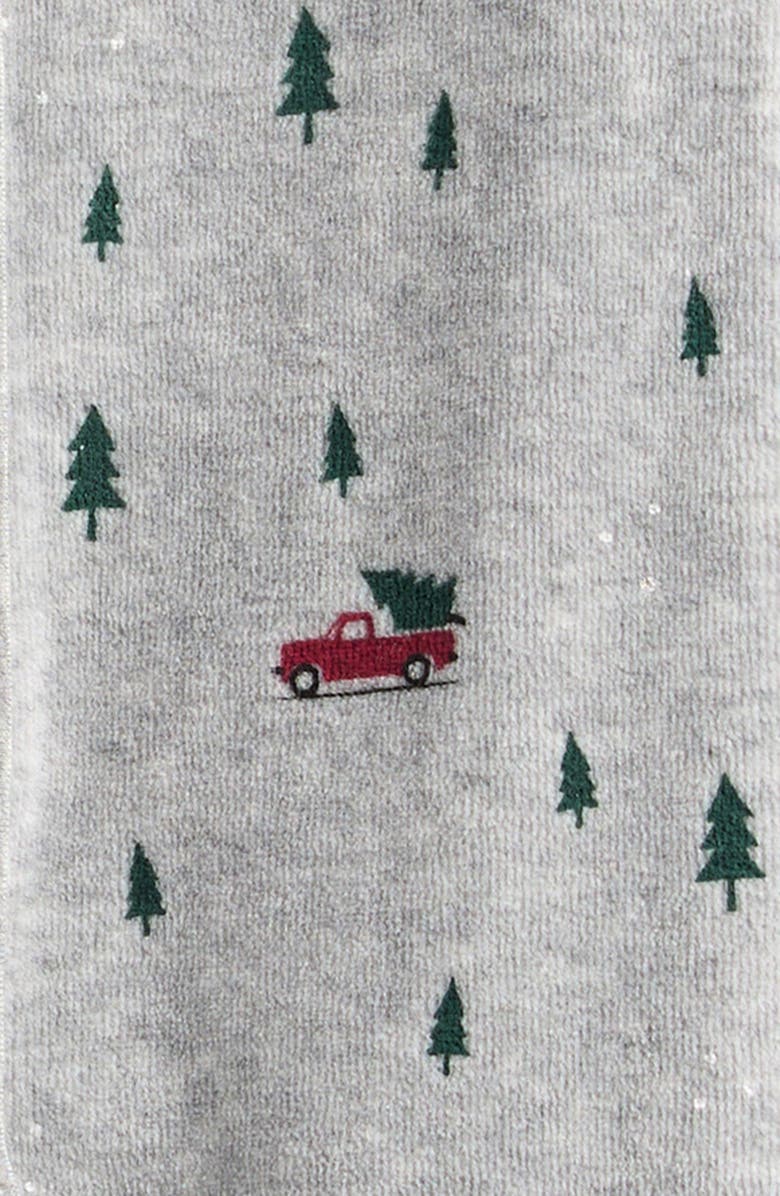 Petit Lem Festive Truck Print Fitted One-Piece Velour Pajamas, Alternate, color, Medium Heather Grey