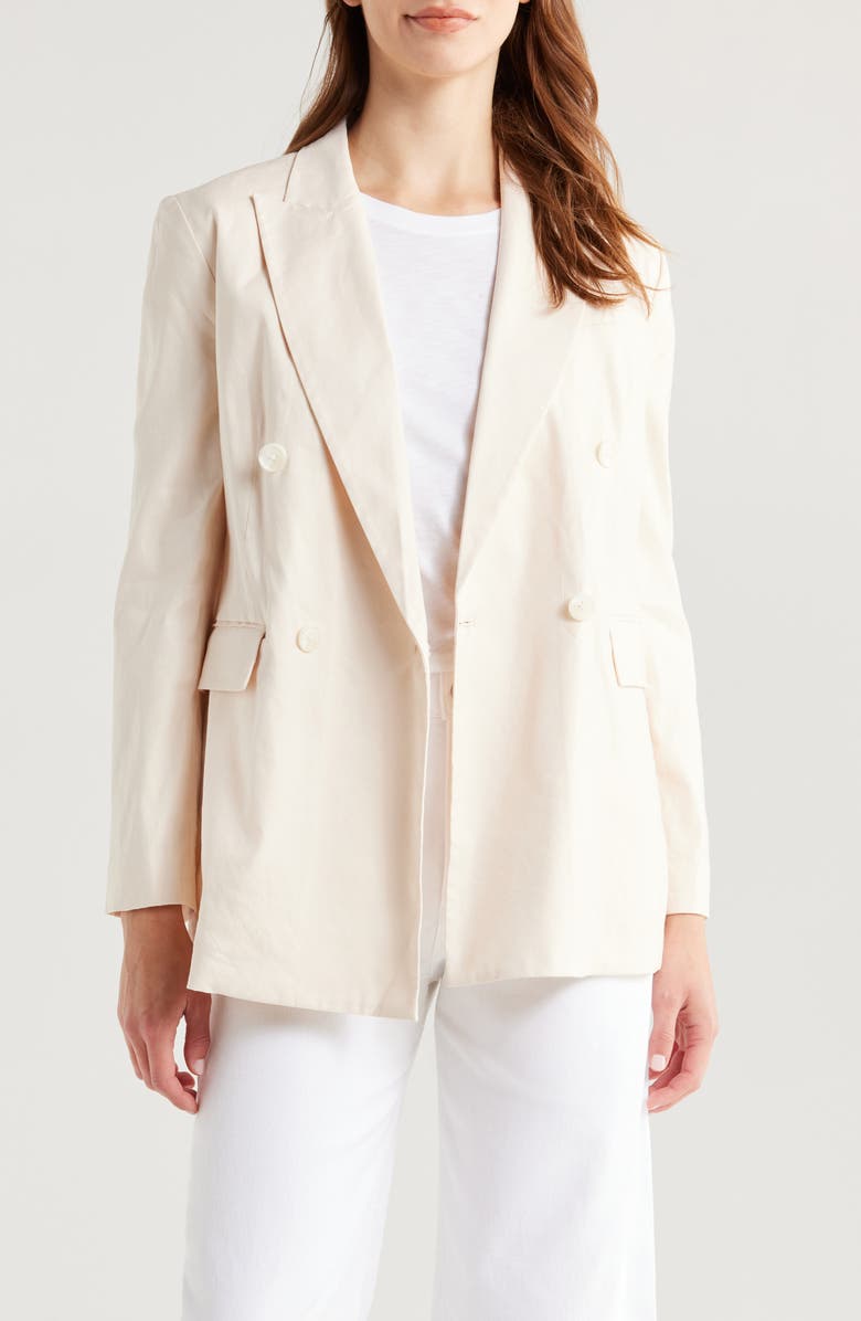 rag & bone Emile Double Breasted Linen Blend Blazer, Main, color, Ivory