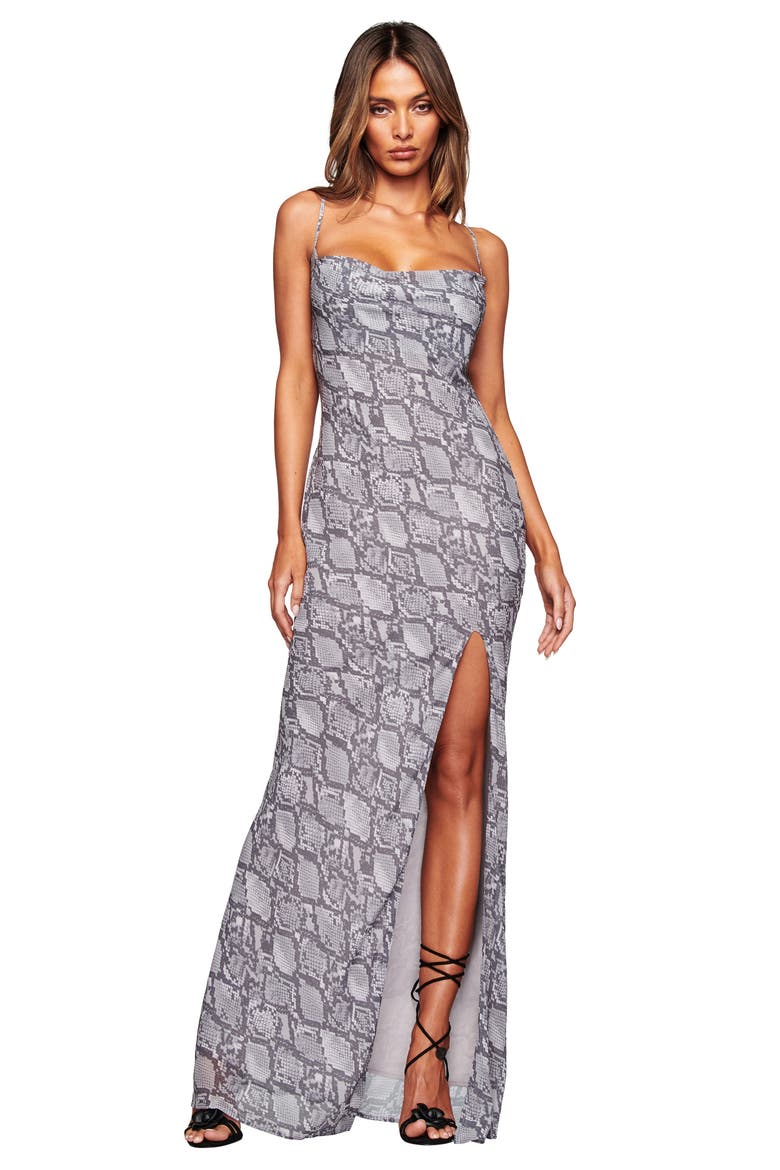 Zeta Faux Snakeskin Maxi Dress, Alternate, color, GREY SNAKE