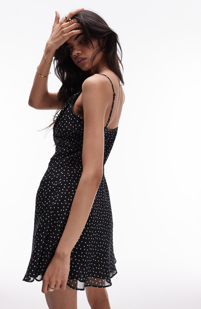 Topshop Dot Ruched Mini Slipdress, Alternate, color,