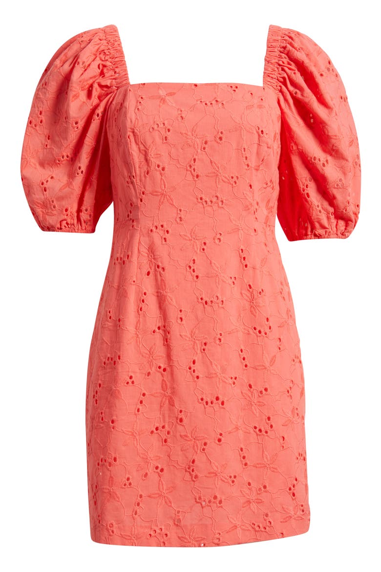 Cotton Eyelet Minidress, Alternate, color, SEA CORAL