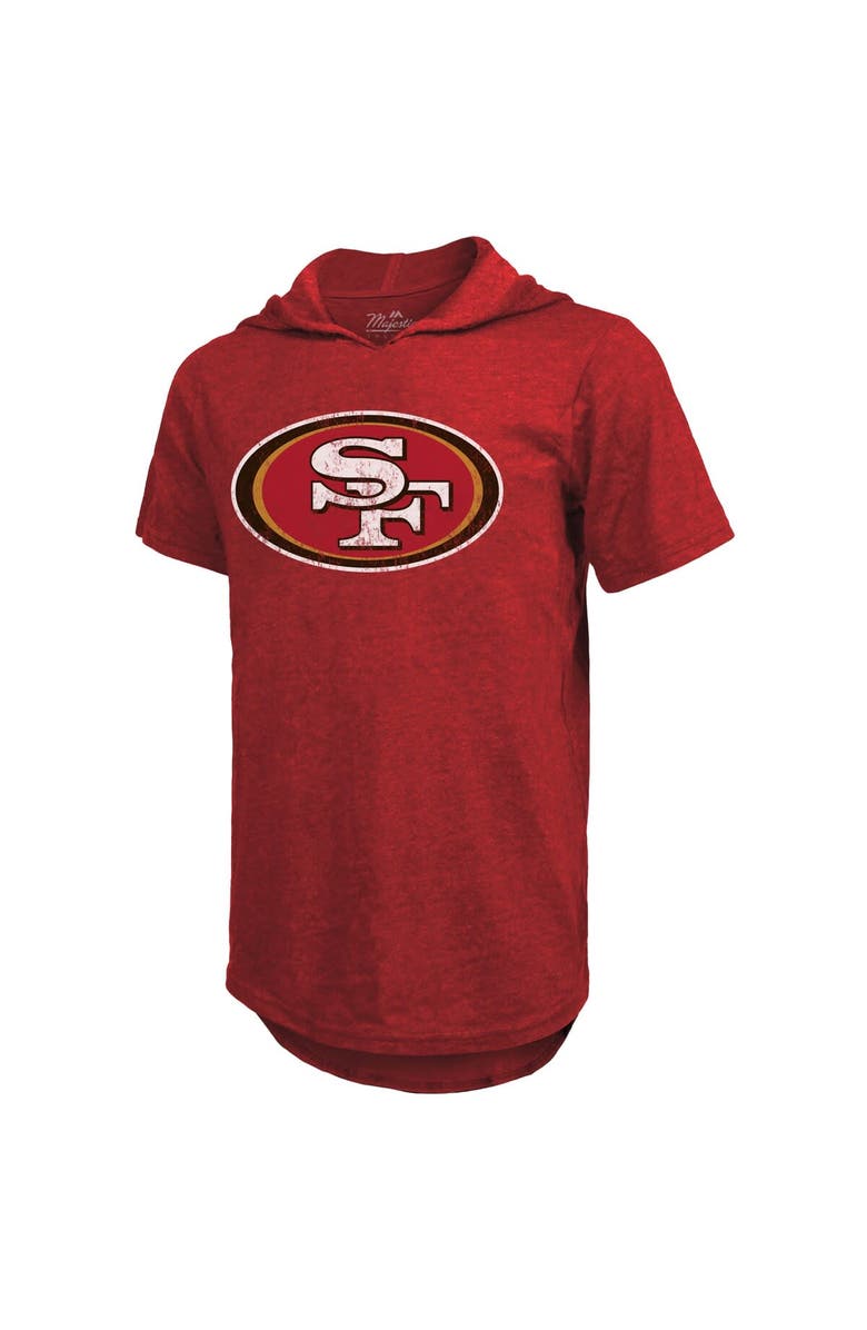 Majestic Threads Men's Majestic Threads Brock Purdy Scarlet San Francisco 49ers Player Name & Number Tri-Blend Short Sleeve Hoodie T-Shirt, Alternate, color, Scarlet