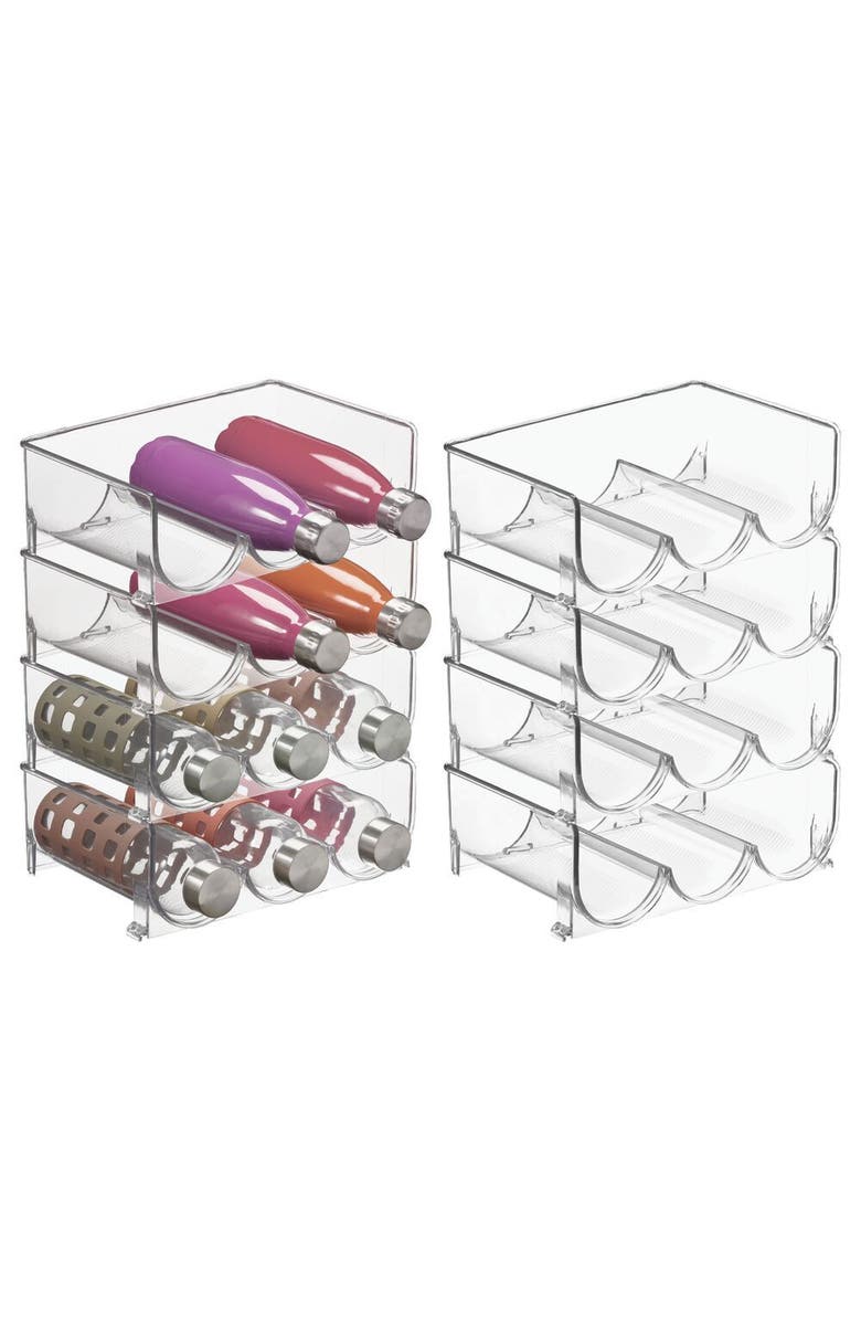 mDesign Plastic Free-Standing Stackable 3 Bottle Storage Rack, 8 Pack, Main, color, Clear