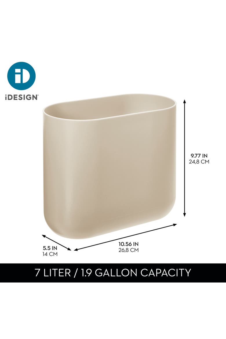Small Slim Plastic Oval Bathroom Trash Can, 1.9 Gallon, 2-Pack, Taupe, Alternate, color, Taupe