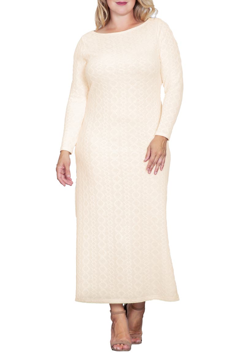 Geo Jacquard Long Sleeve Maxi Dress, Main, color, IVORY