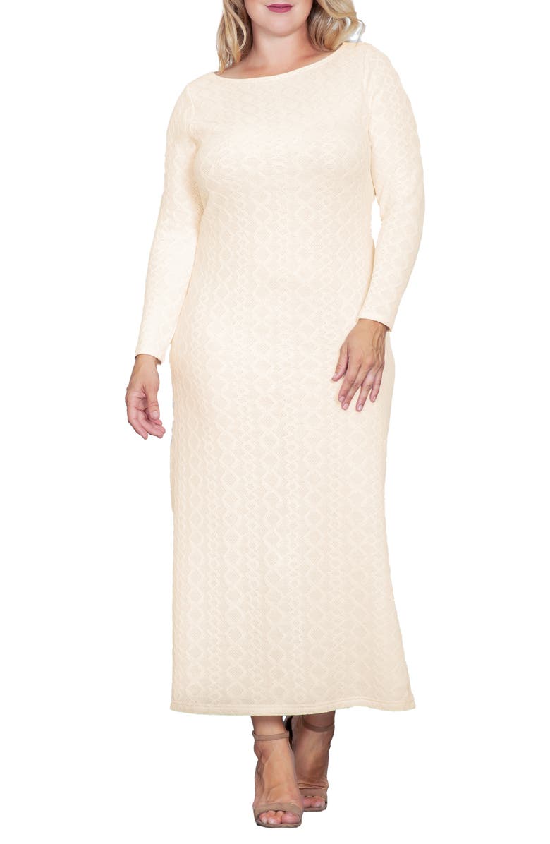 Standards & Practices Geo Jacquard Long Sleeve Maxi Dress, Main, color, Ivory