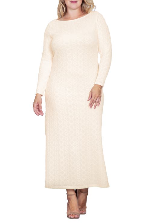 Geo Jacquard Long Sleeve Maxi Dress (Plus)