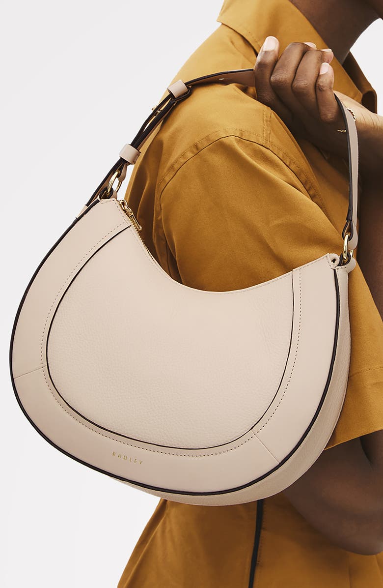 Radley Merchant Hall Small Crescent Leather Shoulder Bag, Alternate, color, Oat Milk