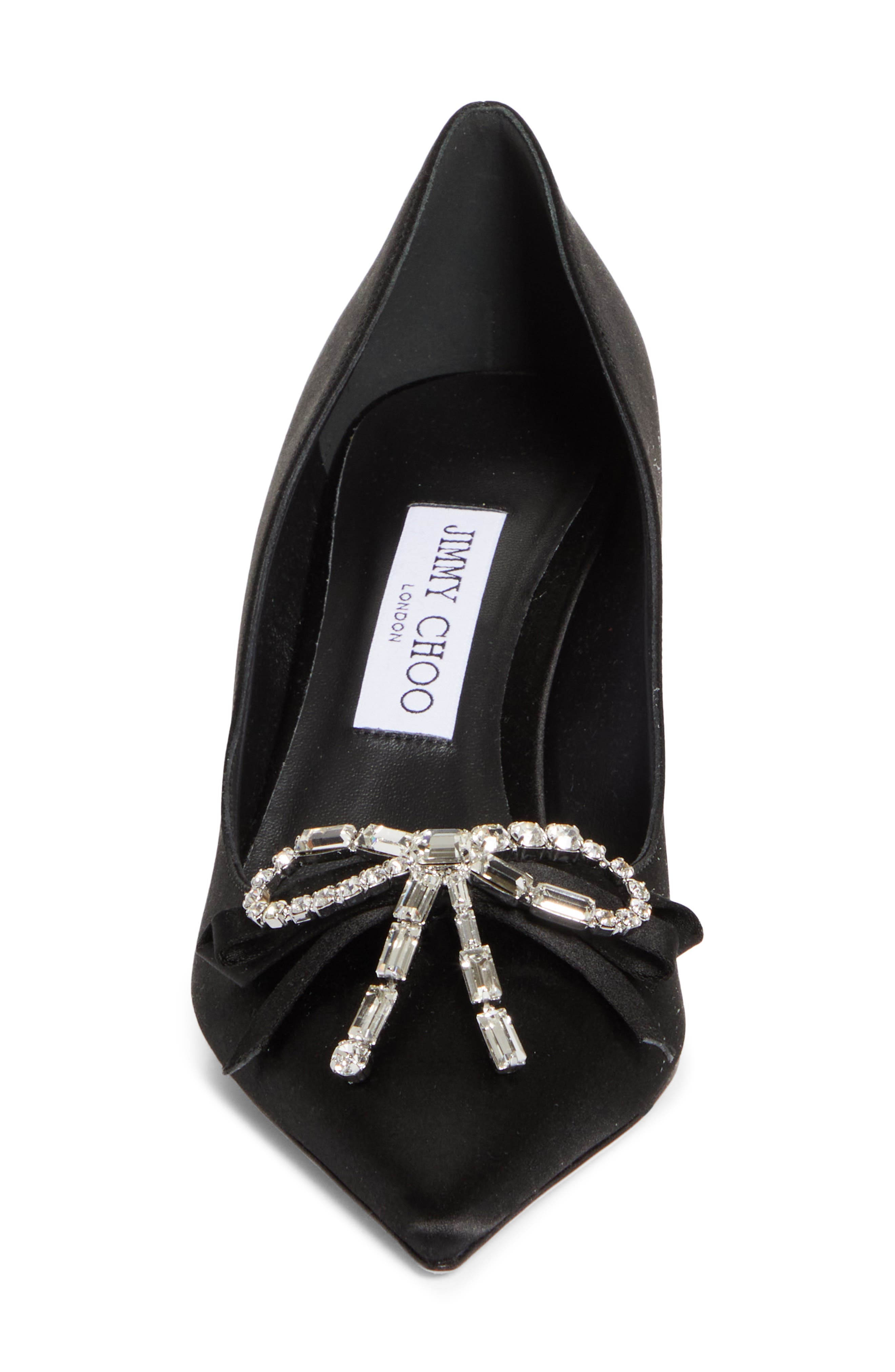 Jimmy Choo Auria Crystal Bow Satin Pump, Alternate, color, Black/ Crystal