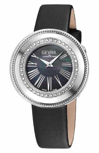 Gandria Swiss Quartz Diamond Bezel Leather Strap Watch, 36mm