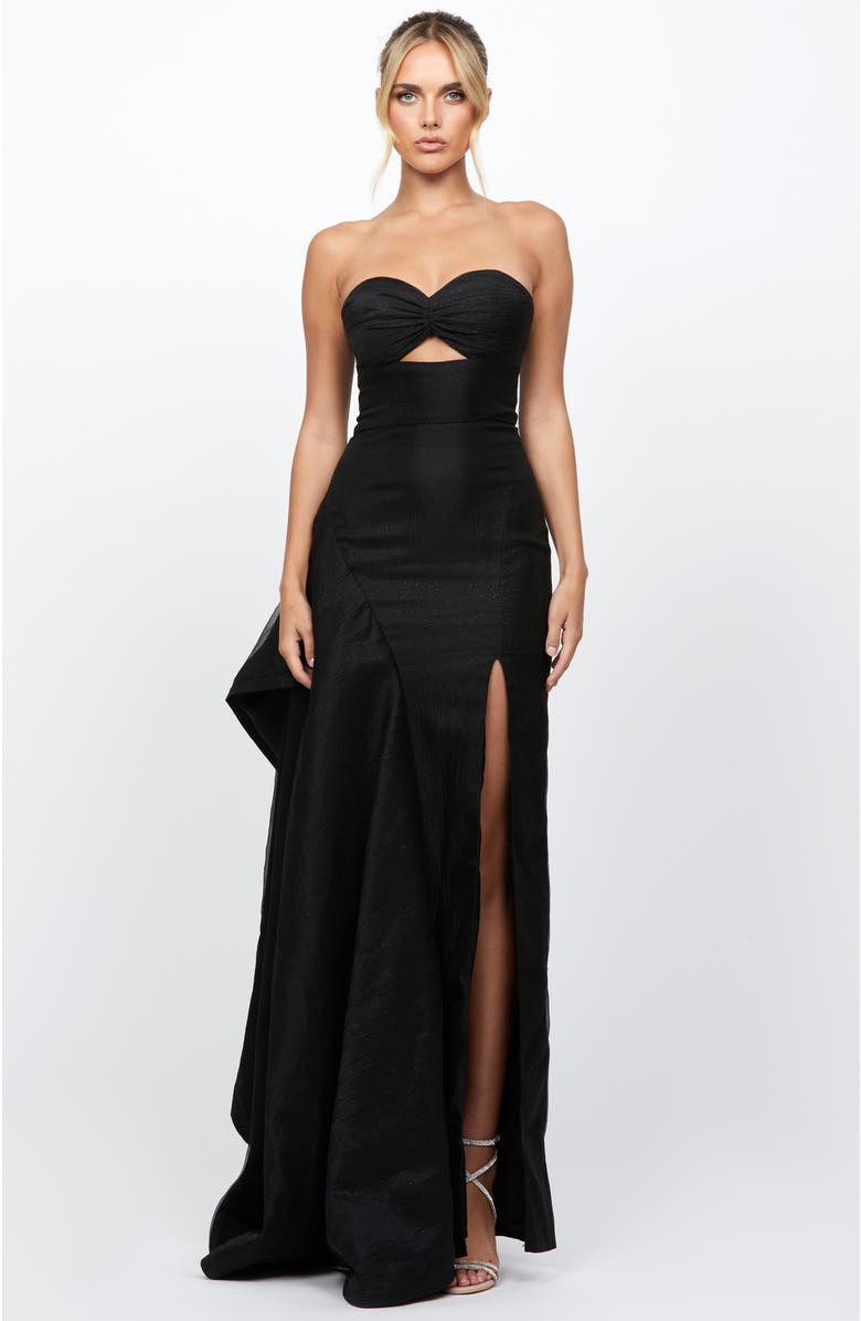 Bariano Rain Strapless Cut Out Gown, Alternate, color, Black