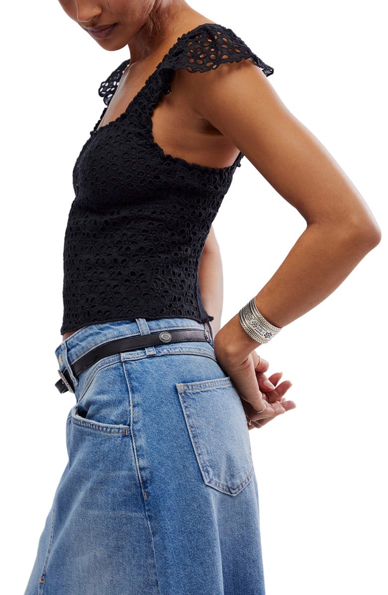 Free People Alma Eyelet Cap Sleeve Top, Alternate, color, 