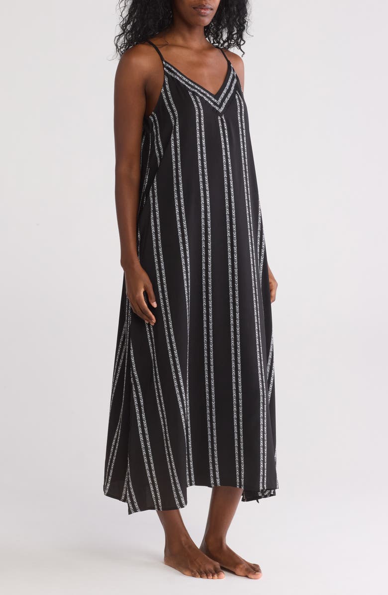 DKNY Logo V-Neck Nightgown, Main, color, Black Logo