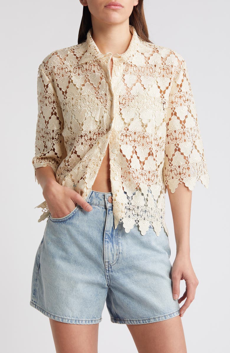 FRAME Lace Button-Up Shirt, Main, color, Ecru
