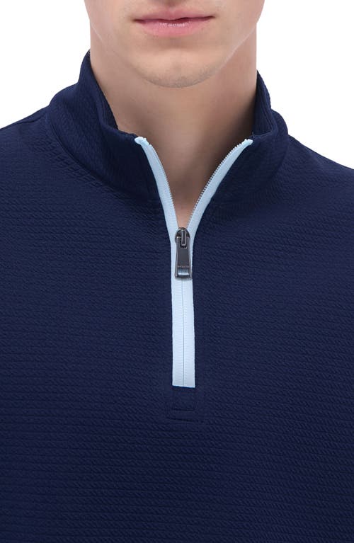 Bugatchi Waffle Knit Quarter Zip Performance Pullover In Navy