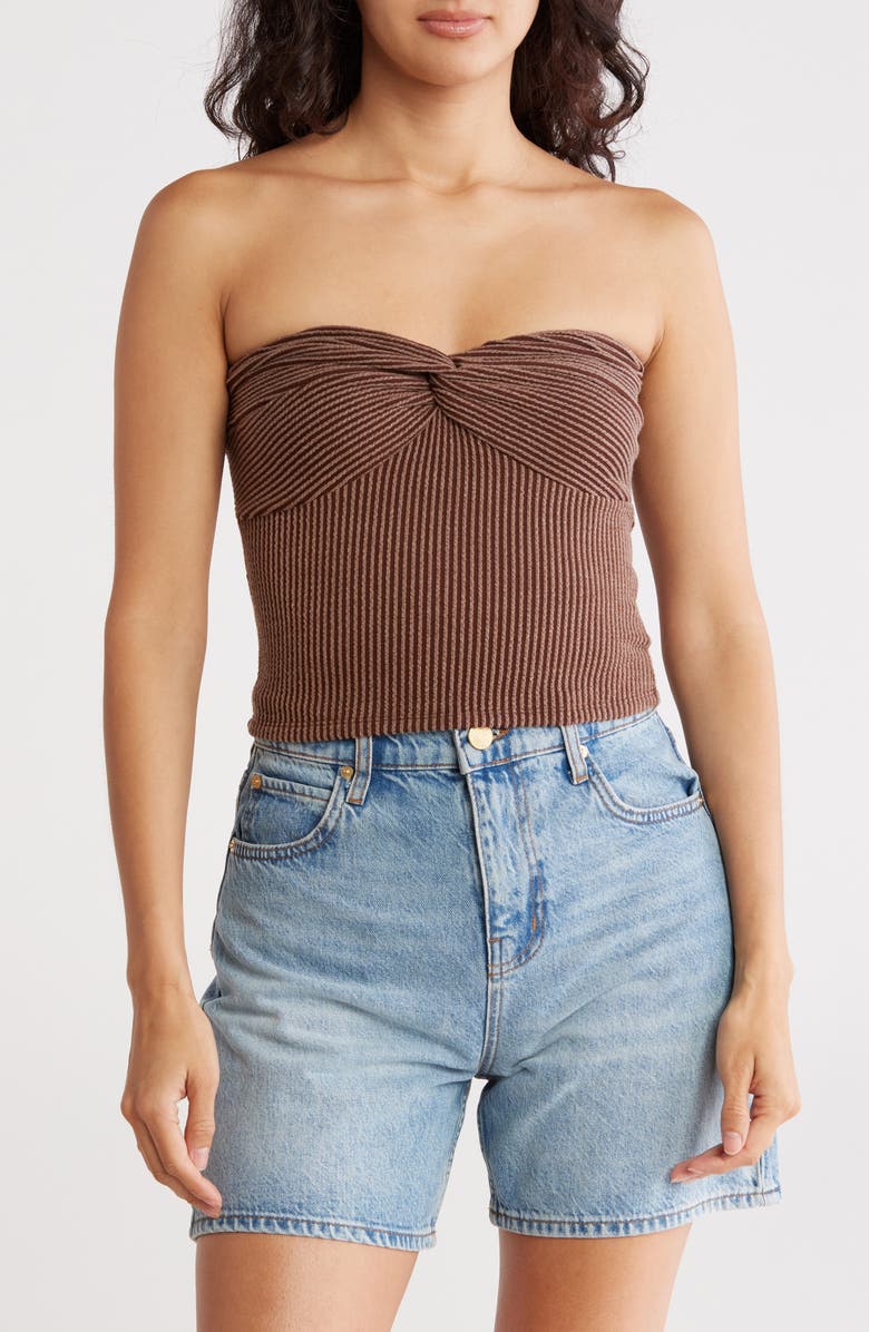 Madden Girl Twist Bust Pucker Rib Tube Top, Main, color, Brown