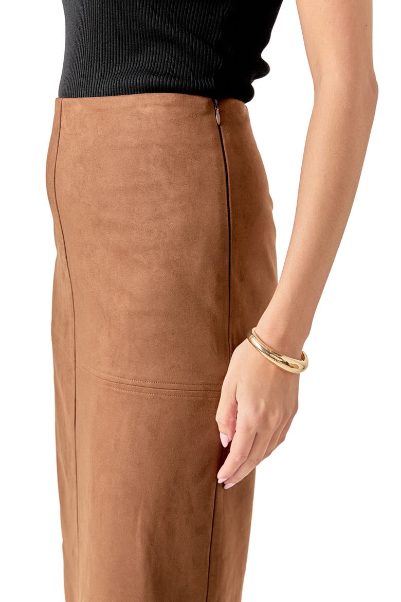 Faux Suede Midi Skirt, Alternate, color, BROWN