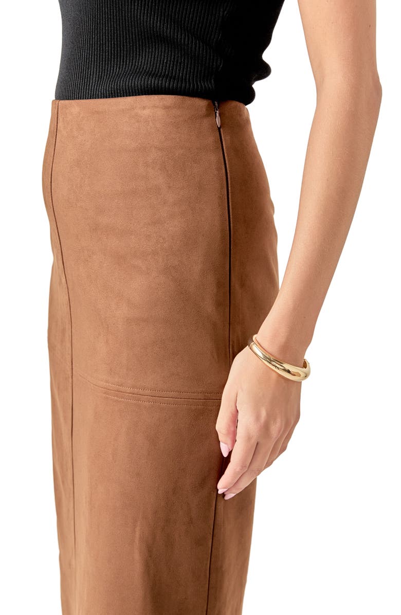 English Factory Faux Suede Midi Skirt, Alternate, color, 