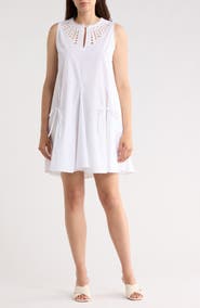 Ellen Tracy Embroidered Cotton Poplin Dress