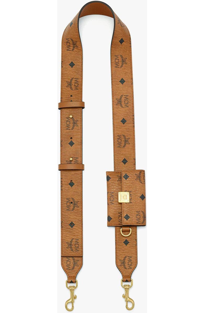 MCM Aren Shoulder Strap with Pouch in Visetos, Main, color, Cognac