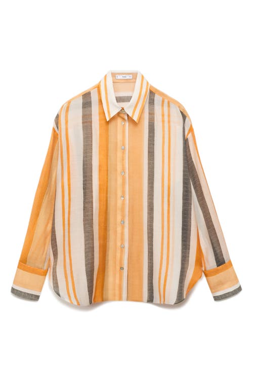 Mango Striped Button-up Shirt In Orange