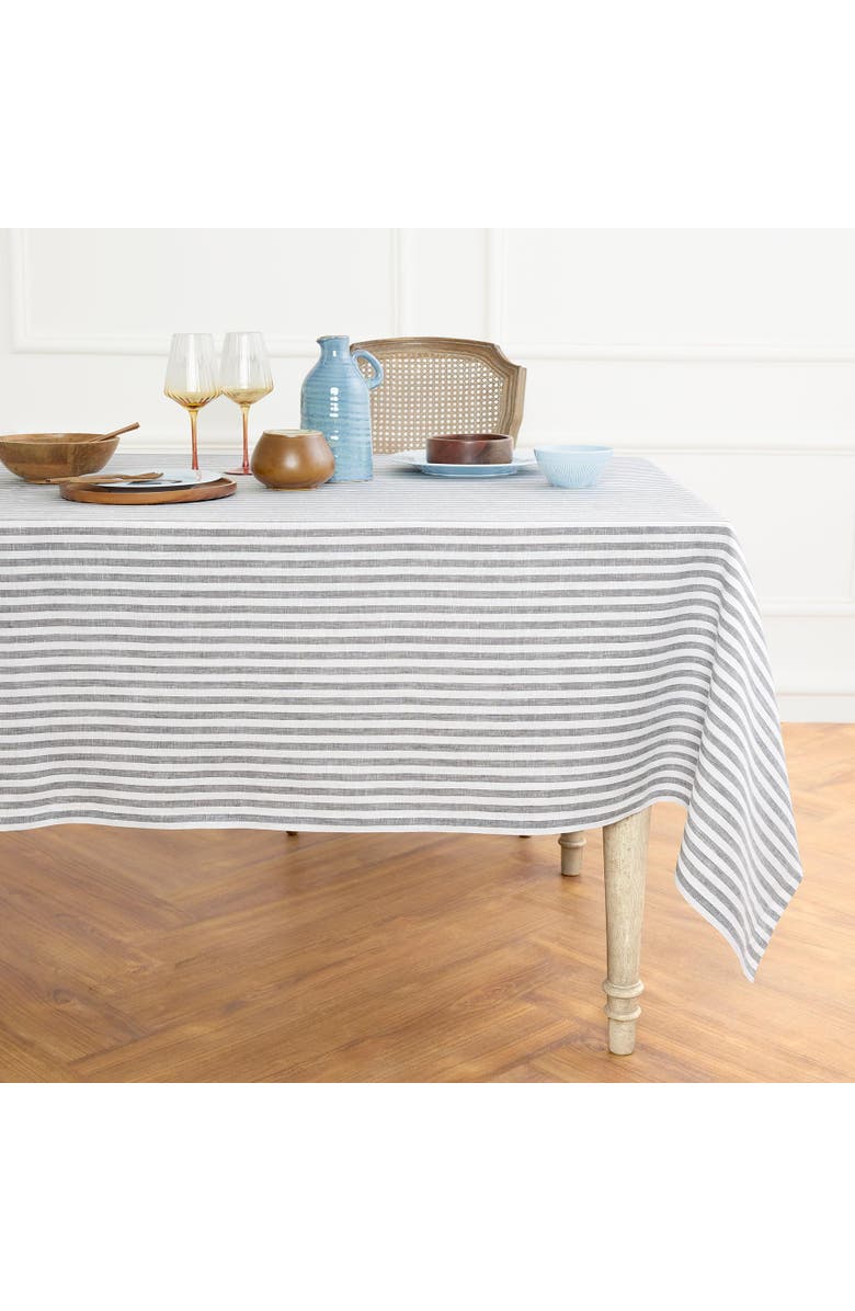 Solino Home Linen Table Throw - Amalfi Stripe, 52" x 52" Inch, Main, color, Grey And White