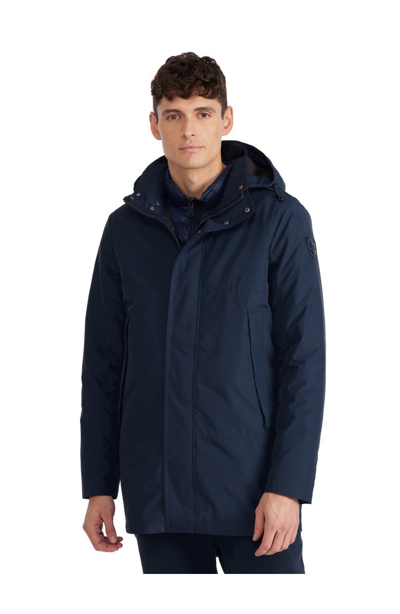 Pajar Men's Altair Mid Length Parka with Welded Detail and Detachable Hood, Main, color, Navy