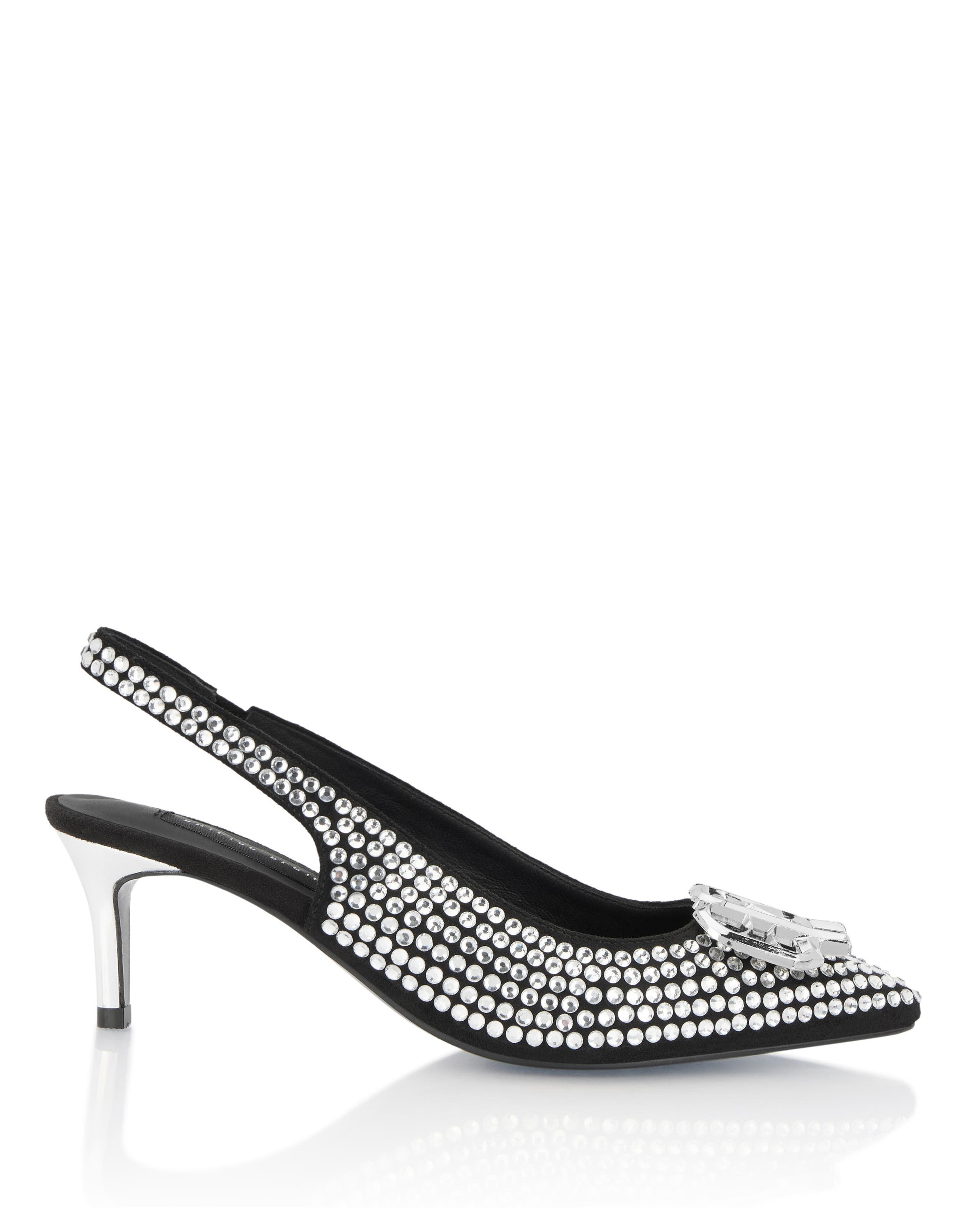 Suede Strass Slingback Shoes H55 Gothic Women, Alternate, color, Silver