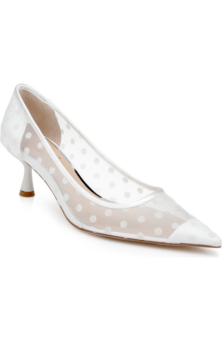 Jewel Badgley Mischka Elena Pointed Cap Toe Pump, Main, color, Ivory Satin
