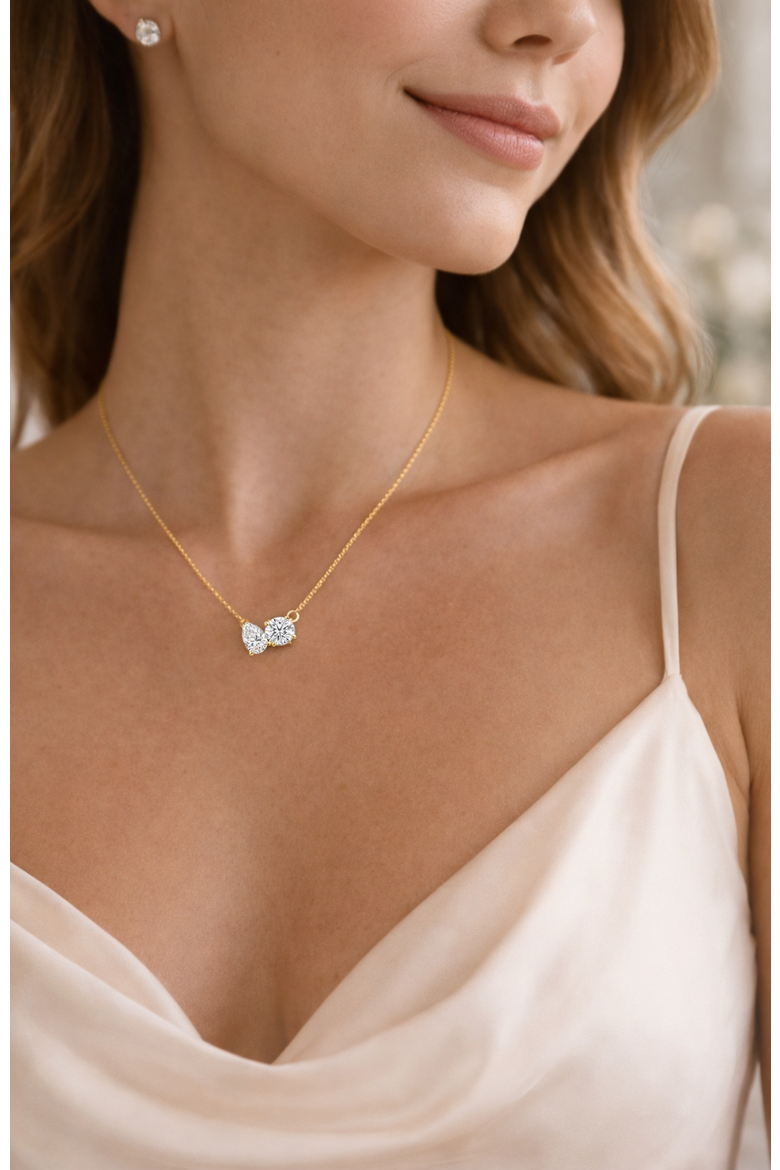 2 ct. t.w. Toi et Moi Moissanite Necklace (Pear & Round-Cut, Color D, FL Clarity) in Gold Vermeil, Alternate, color, Gold