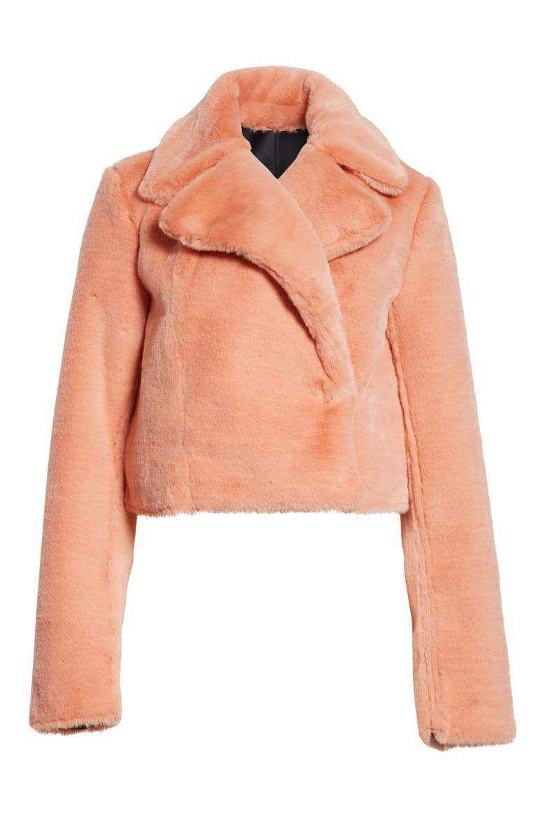 Diane von Furstenberg Collared Faux Fur Jacket, Alternate, color, SHERBET
