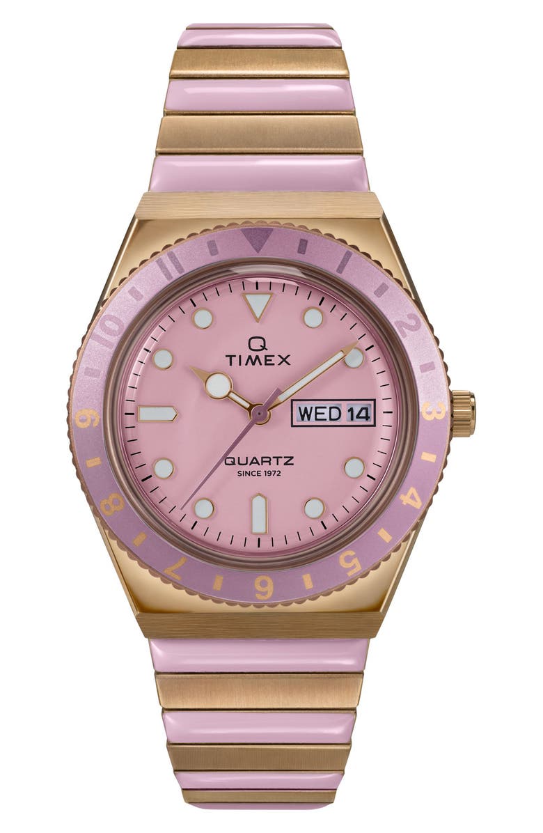 Timex<sup>®</sup> Q Timex Expansion Bracelet Watch, 36mm, Main, color, Gold/Pink