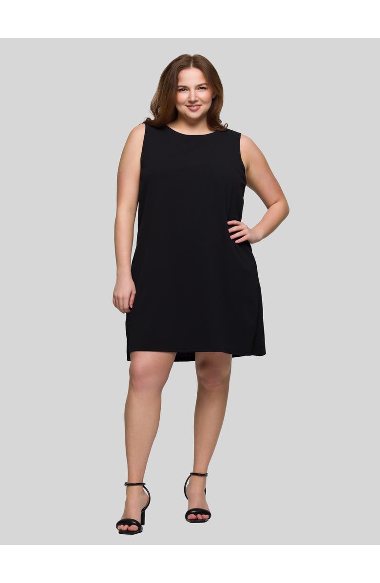 24seven Comfort Apparel Plus Size Solid Round Neck Sleeveless Mini Shift Dress, Main, color, Black