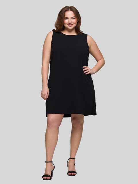 Plus Size Solid Round Neck Sleeveless Mini Shift Dress