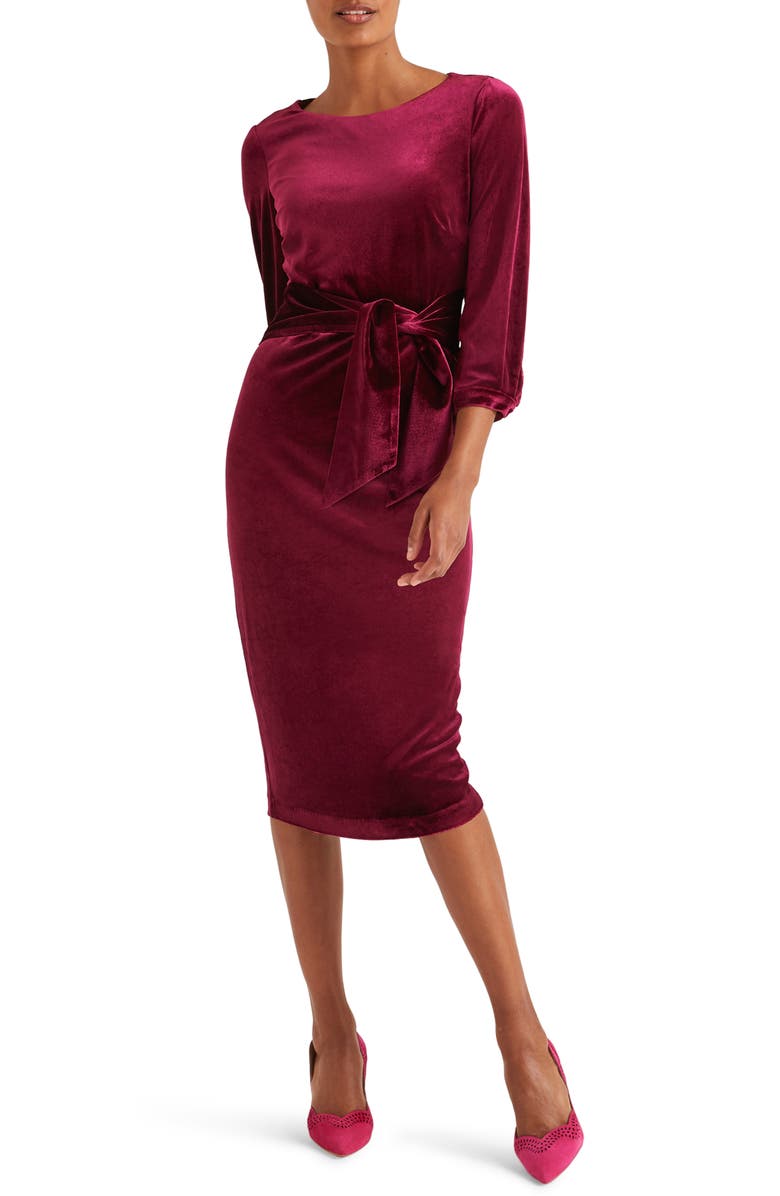 Boden Julianna Velvet Tie Waist Sheath Dress, Main, color, 