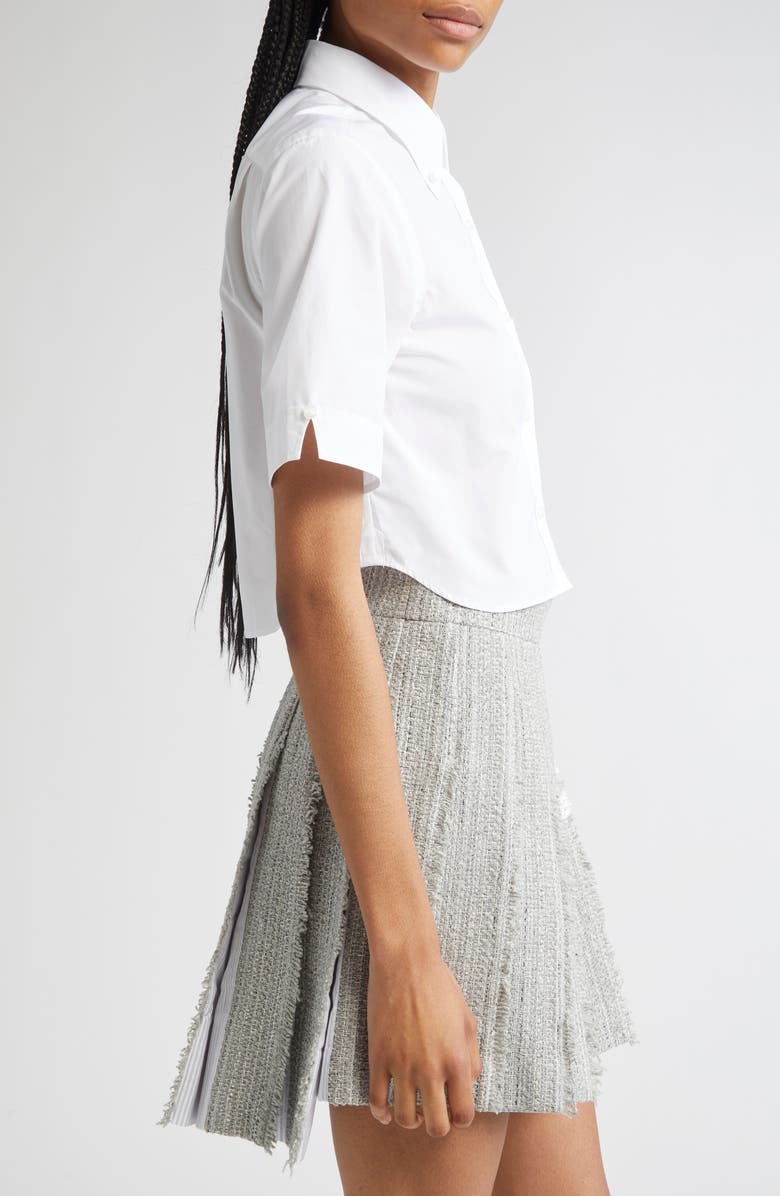 Thom Browne Classic Crop Cotton Poplin Button-Down Shirt, Alternate, color, White
