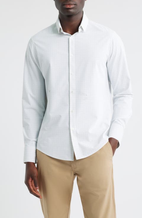 Leeward Trim Fit Microcheck No Tuck Button-Up Shirt