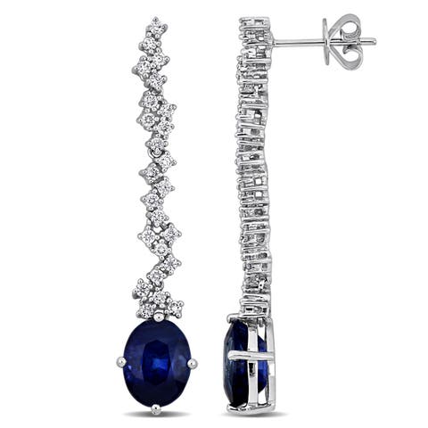 Sapphire & Diamond Drop Earrings 14K