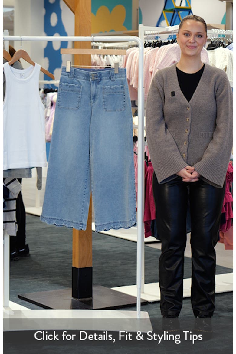 Scallop Patch Pocket High Waist Crop Wide Leg Jeans video