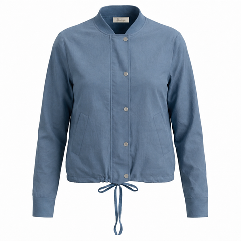 Cotton Snap Button Drawstring Hem Bomber Jacket