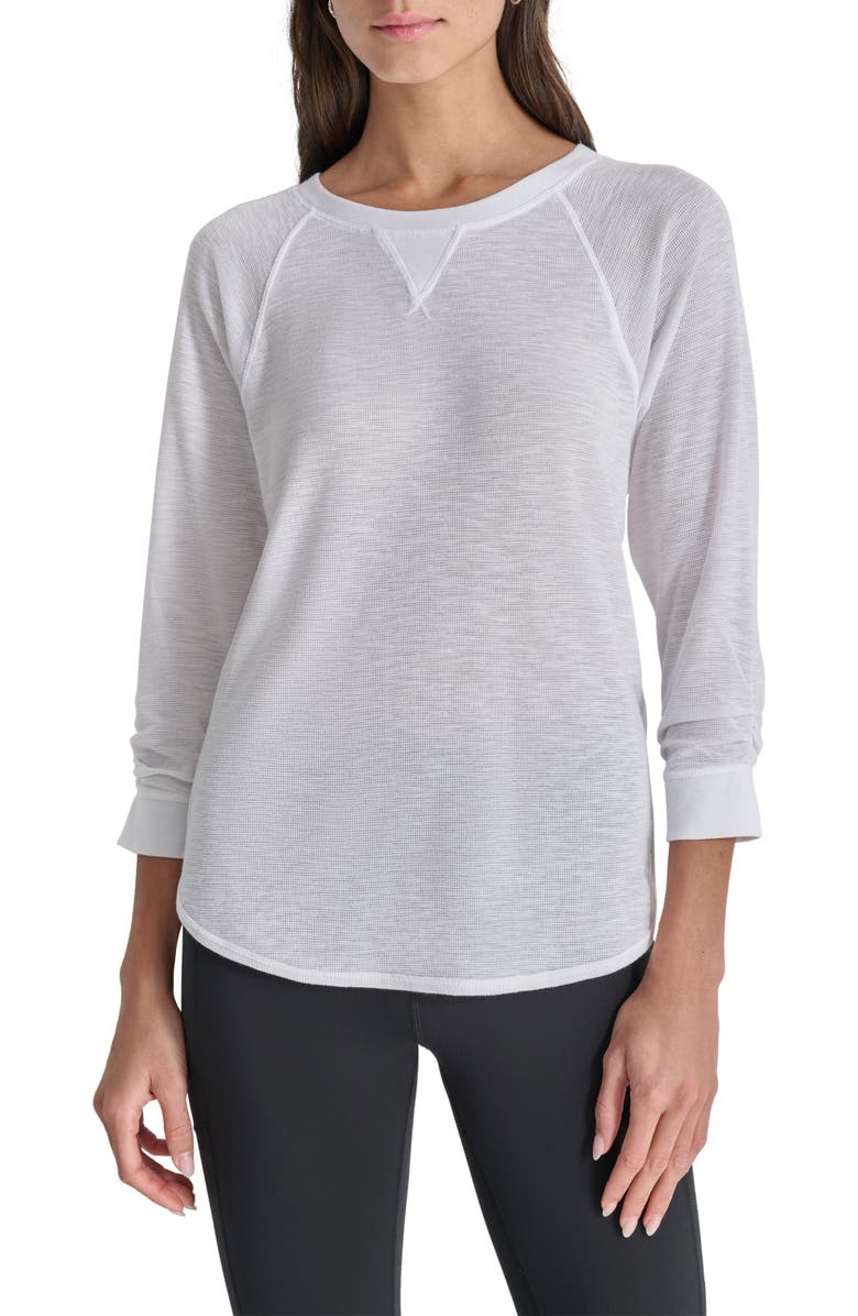 DKNY Slub Waffle High-Low T-Shirt, Main, color, White