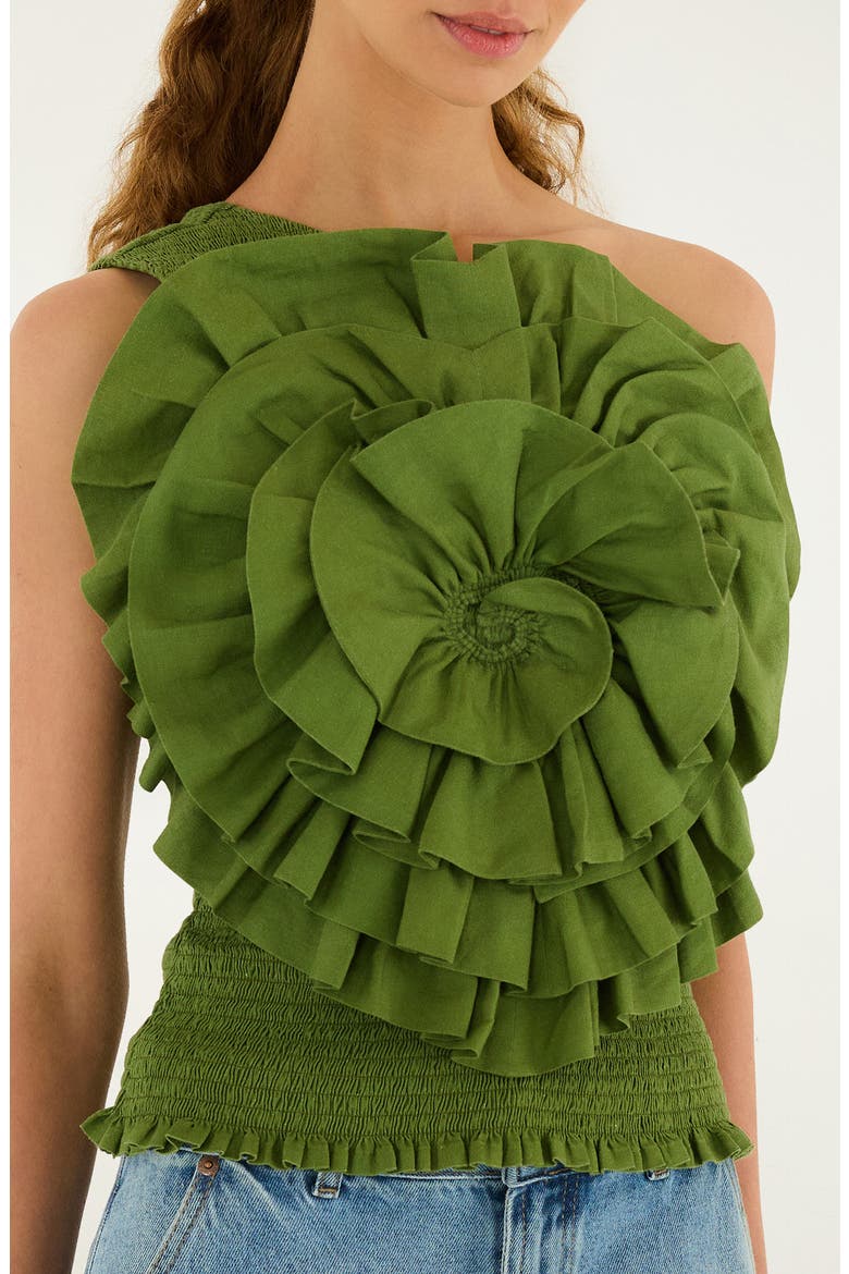 Floral One-Shoulder Top, Alternate, color, GREEN