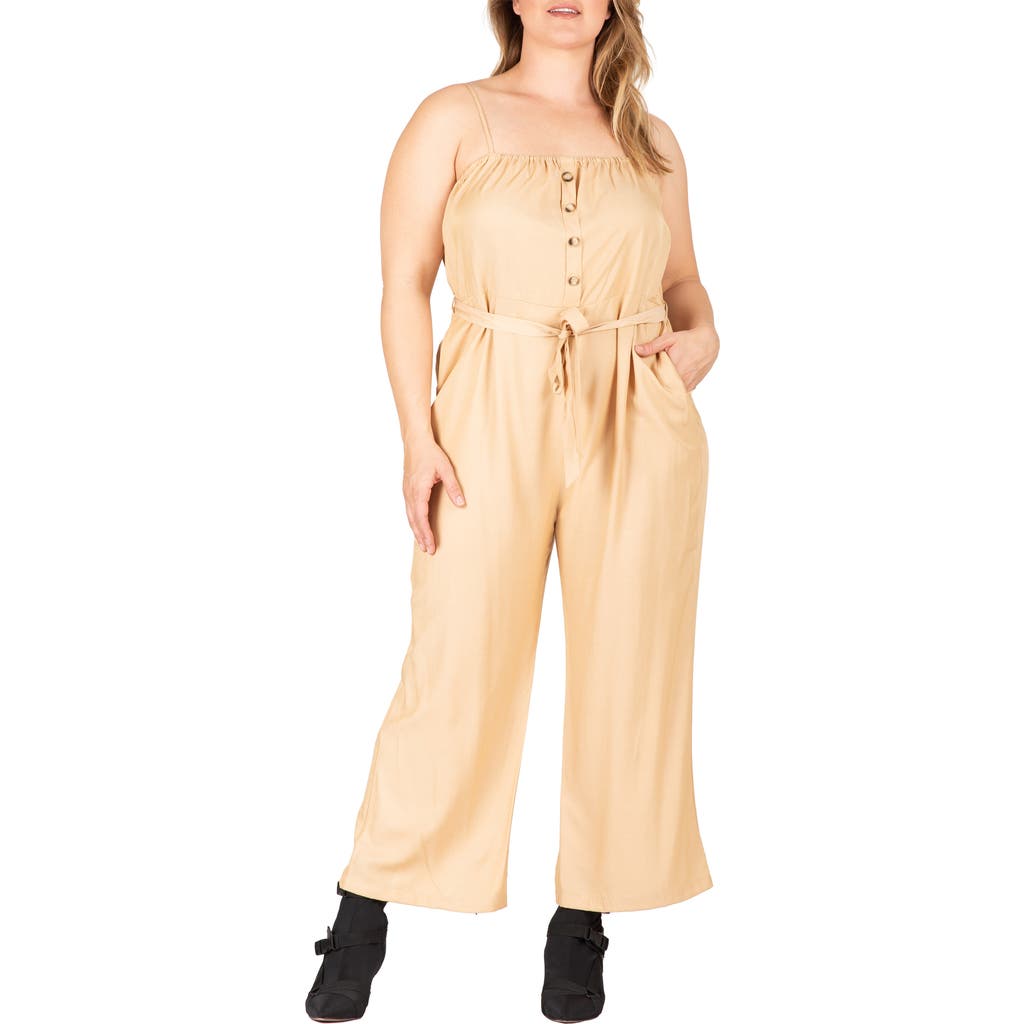 Standards & Practices Tie Waist Sleeveless Wide Leg Jumpsuit In Brown