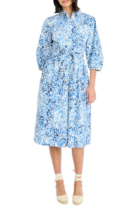 Floral Three-Quarter Sleeve Shirtdress